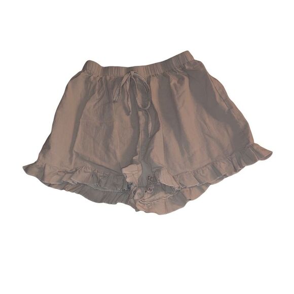 Tan Ruffle Hem Shorts - Picture 1 of 6